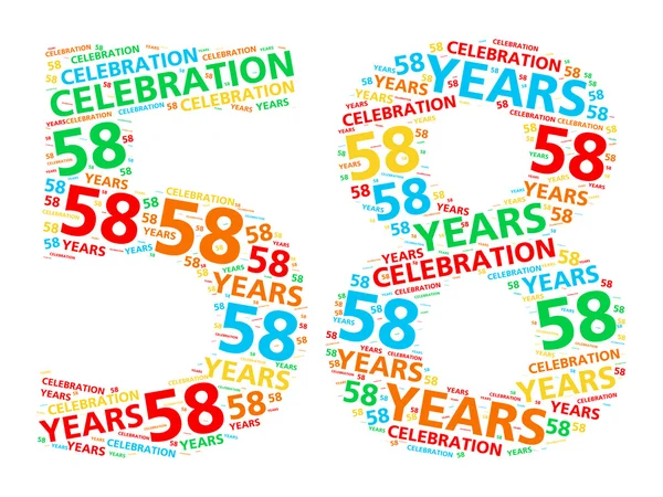 Colorful word cloud for celebrating a 58 year birthday or anniversary — Stock Photo, Image