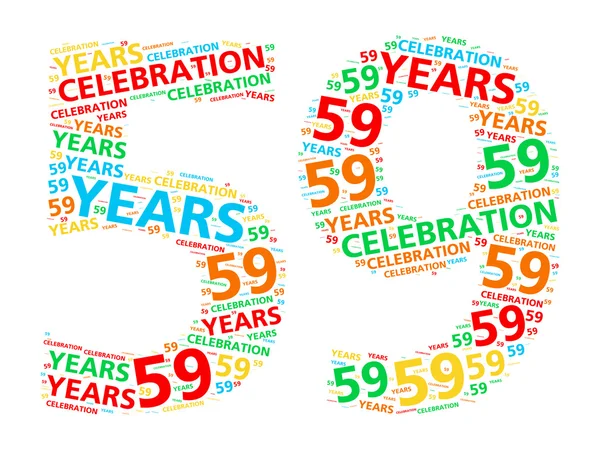 Kleurrijke woord wolk voor het vieren van een 59 jaar verjaardag of jubileum — Stockfoto