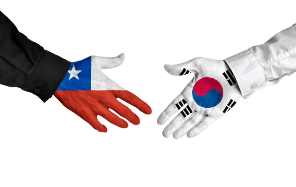 Chile och Sydkorea ledare skakar hand på en del avtal — Stockfoto