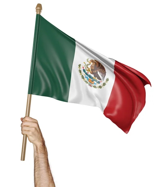 Mano orgullosamente ondeando la bandera nacional de México — Foto de Stock