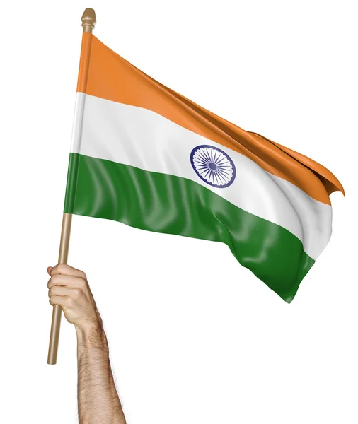 Main agitant fièrement le drapeau national de l'Inde — Photo