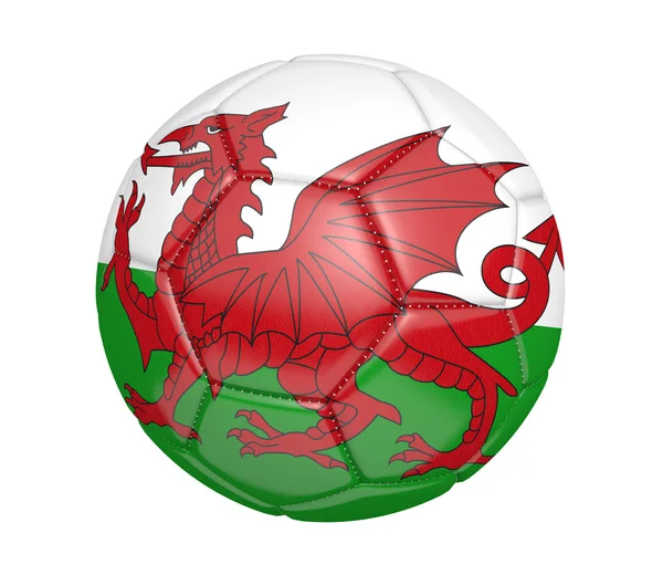 Fútbol, alternativamente llamado una pelota de fútbol, con los colores de la bandera nacional de Gales — Foto de Stock