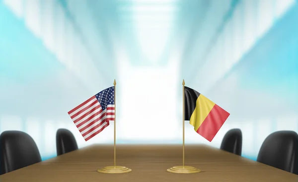 Relações entre Estados Unidos e Bélgica e negociações comerciais renderização 3D — Fotografia de Stock