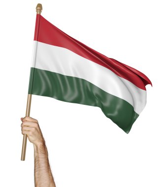 Gururla Macaristan bayrağı sallayarak el