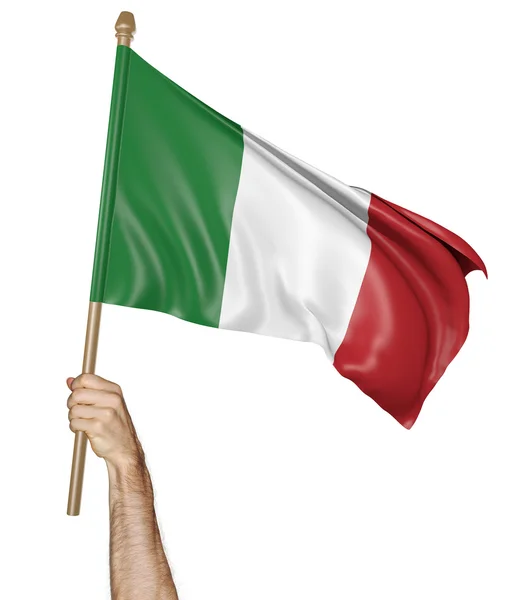 Χέρι περήφανα κυματίζει την εθνική σημαία της Ιταλίας — Φωτογραφία Αρχείου