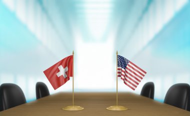 İsviçre ve Amerika Birleşik Devletleri ilişkileri ve ticaret görüşmeleri 3d render başa çıkmak