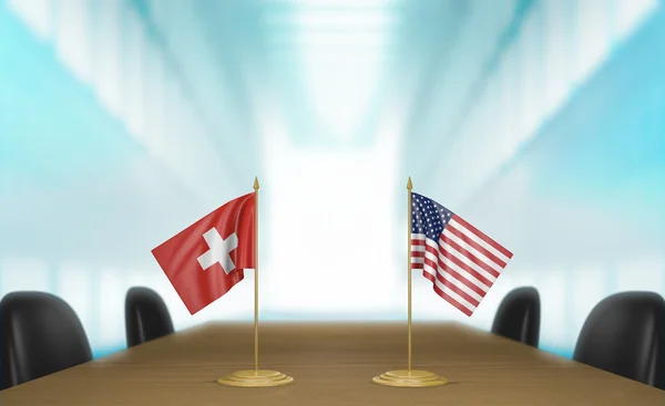 Switzerland and United States relations and trade deal talks 3D rendering — Stock Photo, Image