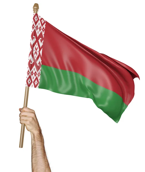 Hand trots wuiven de nationale vlag van Wit-Rusland — Stockfoto