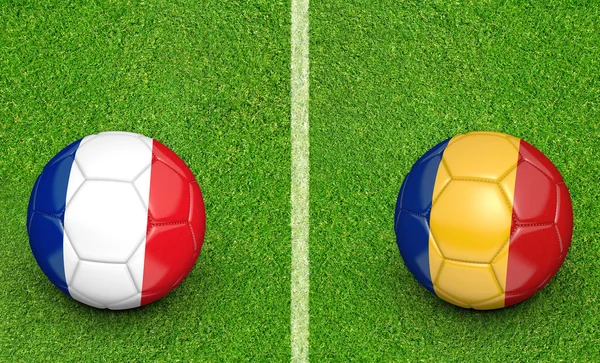 Balones de equipo para el partido Francia vs Rumania Europa 2016 torneo de fútbol en Francia —  Fotos de Stock