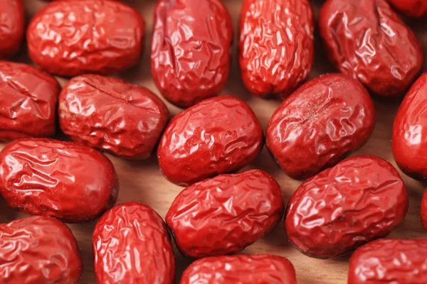 Jujube Vermelho Datas Vermelhas Frescas Estão Mesa — Fotografia de Stock