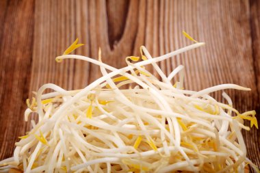 Tahta masada taze fasulye filizleri.