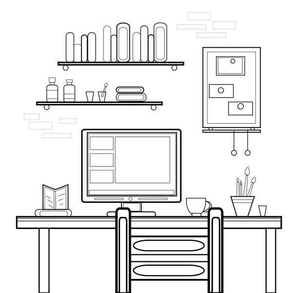 Thuis werkplek platte vector ontwerp. Werkruimte voor freelancer of thuis werk. — Stockvector