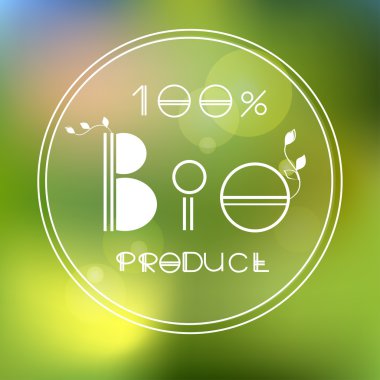 Vektör eko etiket organik çiftlik taze gıda ile doğa arka plan bulanık. Yeşil düşün. Premium Kalite yeşil ürün.