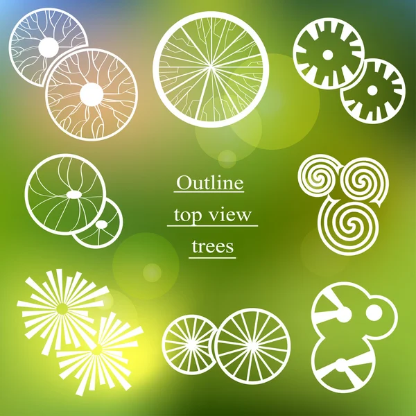 Outline set. Trees top view for landscape design — Stock Vector