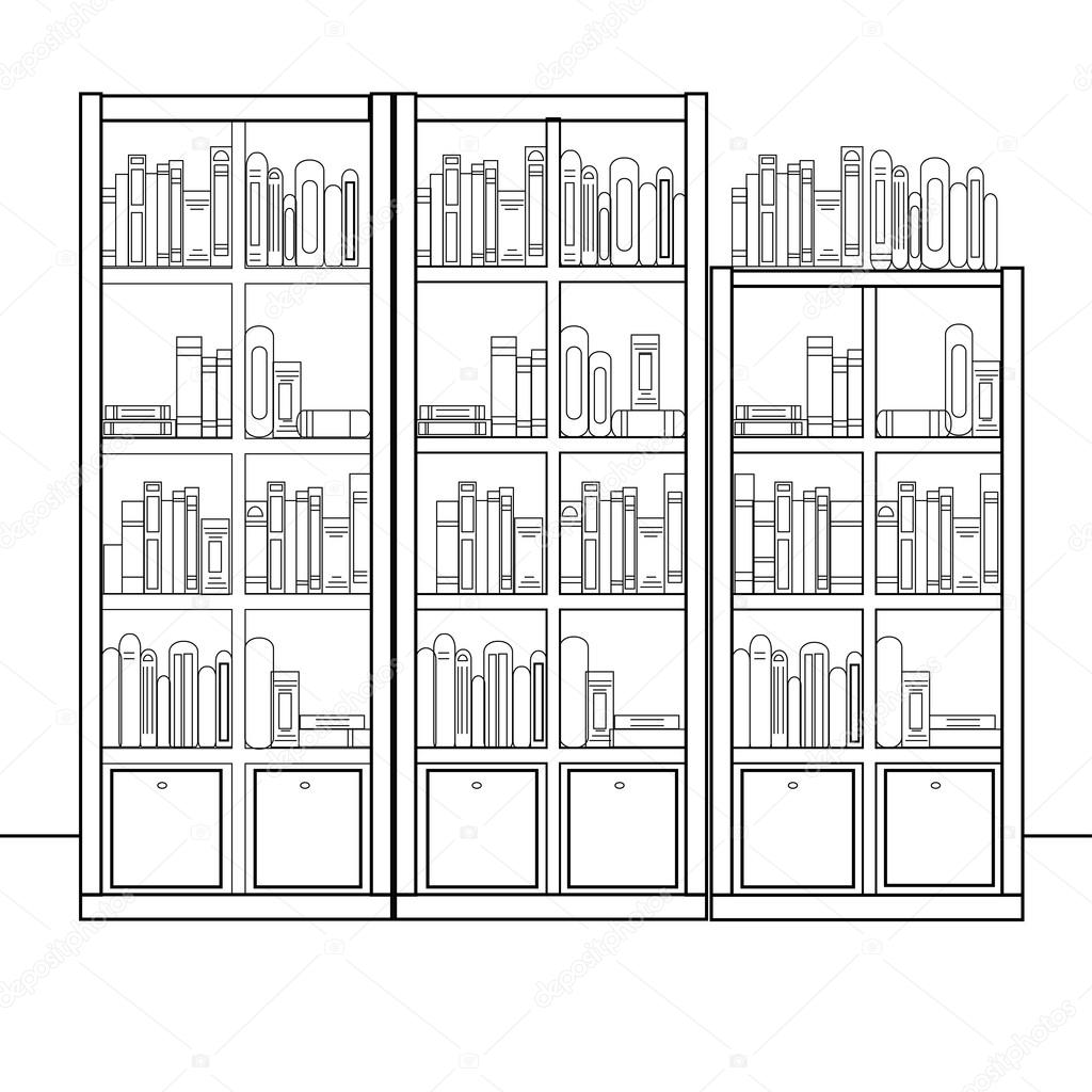 Outline design vector illustration of flat bookcase
