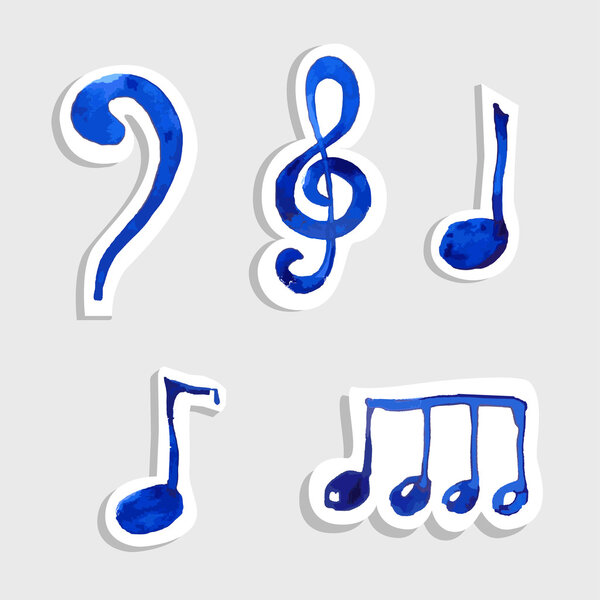 Vector music note icon on sticker set.