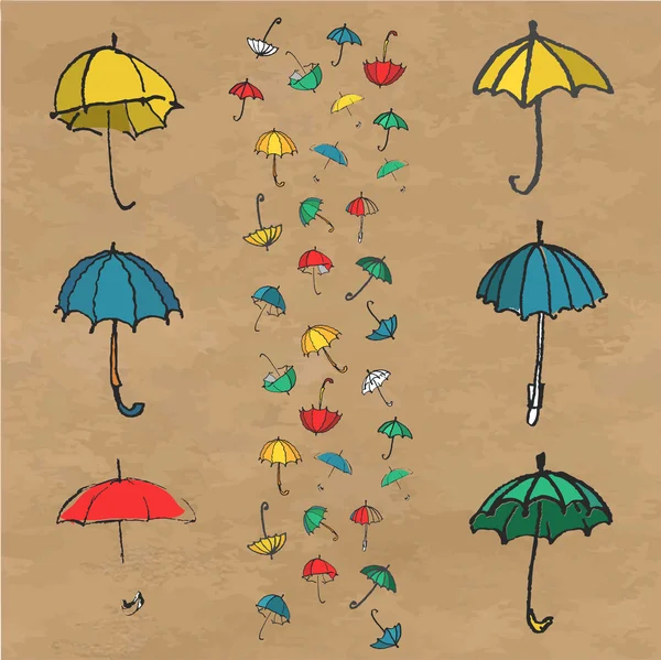 Ручной набор красочных зонтиков — стоковый вектор
