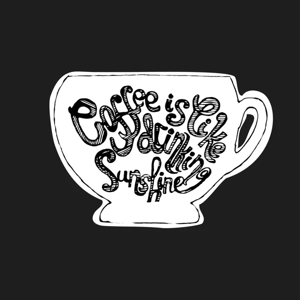 Ilustración con letras dibujadas a mano en la pizarra. El café es como beber sol — Vector de stock