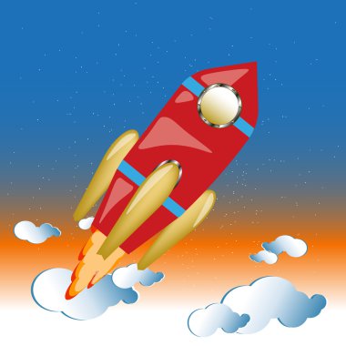 Uzayda, arka planda uçan roket