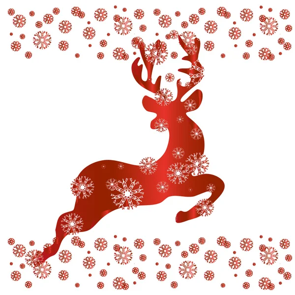 Natal cartão de saudação com renas em vermelho, vetor — Vetor de Stock