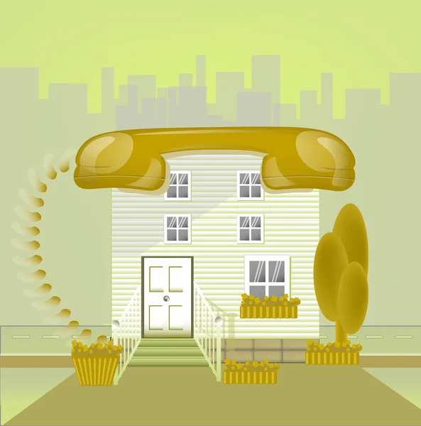 Dům se střechou telephonin velké město v žluté, připojte koncept — Stockový vektor