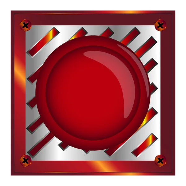 Alarme rouge bouton brillant avec des éléments métalliques, fond, vecteur — Image vectorielle