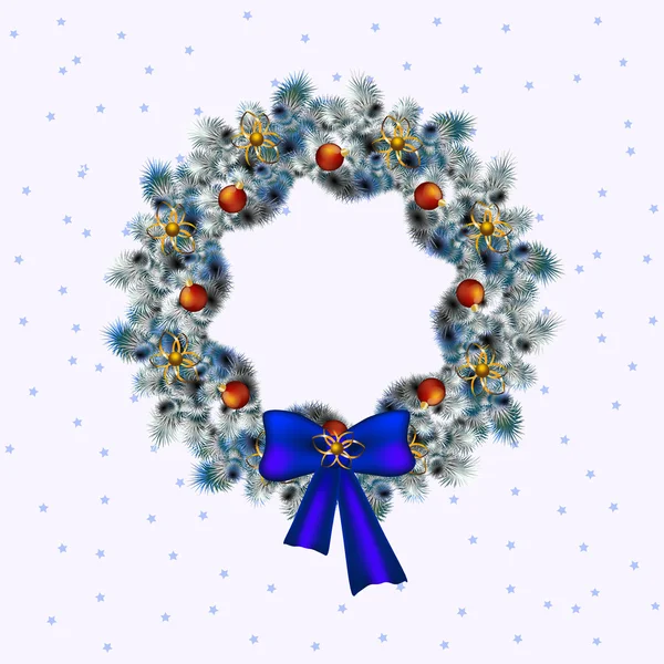 Christmas blue and white kranz, weihnachtsdeko in blauen akzenten — Stockvektor