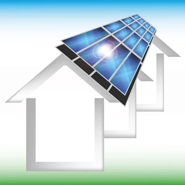 Solarenergie, Solarhäuser, Öko, Sonnenenergie — Stockvektor
