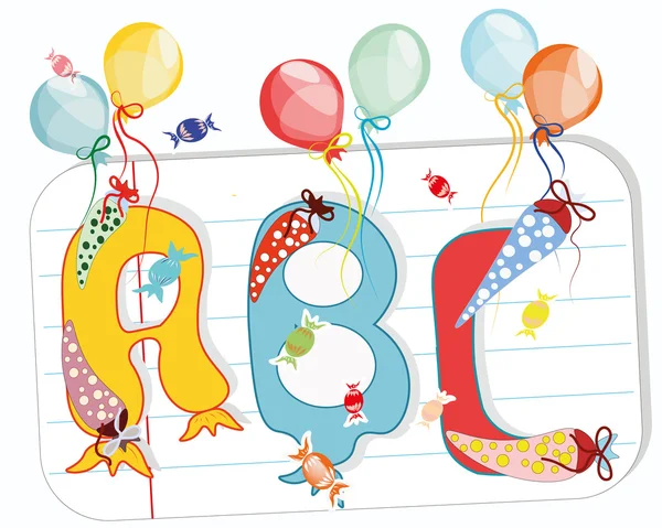ABC Buchstaben, Schulpapier, Bonbons, Luftballons — Image vectorielle