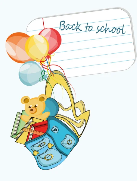 Weißes Papierbanner, Text zurück zur Schule, Schultasche, Teddy , — Stockvektor