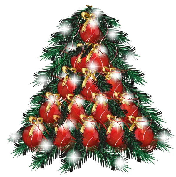 Рождественская елка с красными шарами, задний план 4 — стоковый вектор