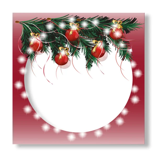 Рождественская елка с красными шарами, красный фон — стоковый вектор