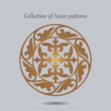 Asya desenleri koleksiyonu. Orta Asya 'daki göçebelerin altın desenleri. Tılsım dairesel desen. Çiçekli süslemeli mandala.