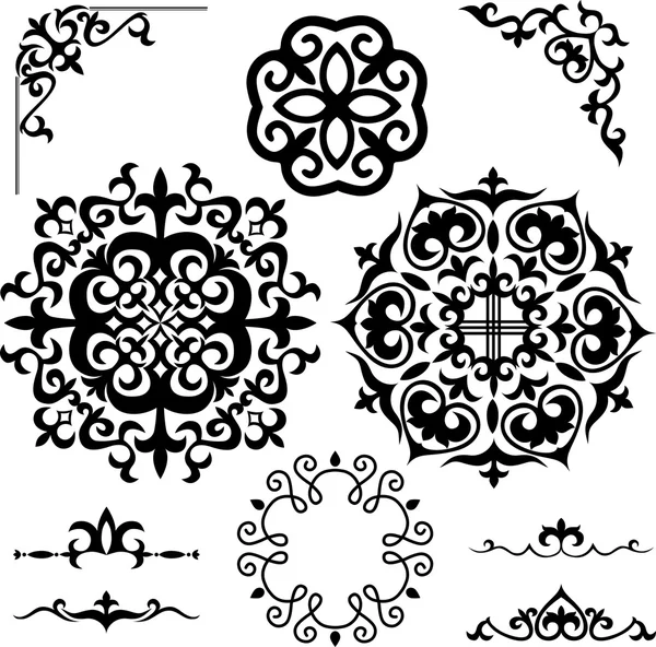 Set Kazakh Asian ornaments and patterns — Stock Vector