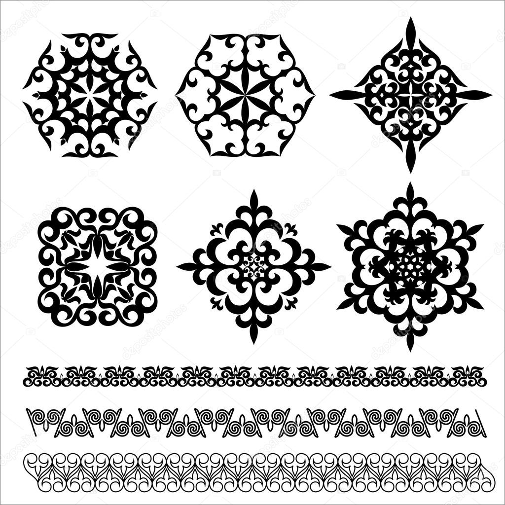 set Kazakh Asian ornaments and patterns