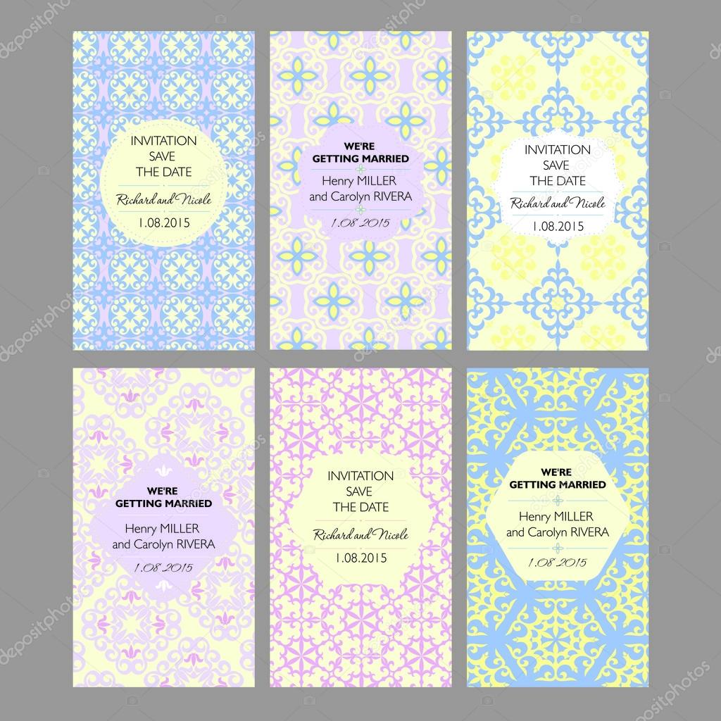 a collection of six designs cards. With geometric Asian floral p