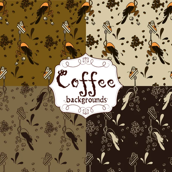 Collection of four seamless coffee patterns — Stock Vector