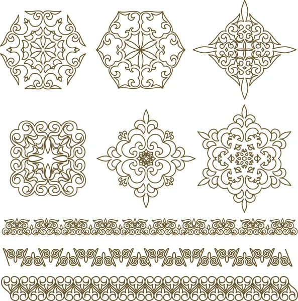 카자흐어 아시아 장식 및 패턴 설정. — 스톡 벡터