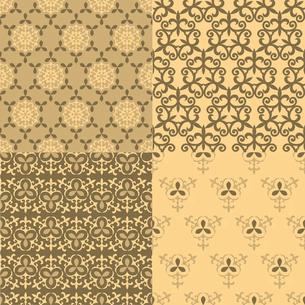 Ensemble de quatre motifs sans couture. Kazakh, Asiatique, floral, floral pat — Image vectorielle