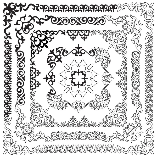 Conjunto asiático de patrones y ornamentos. Conjunto de bordes sin costura, ser — Archivo Imágenes Vectoriales