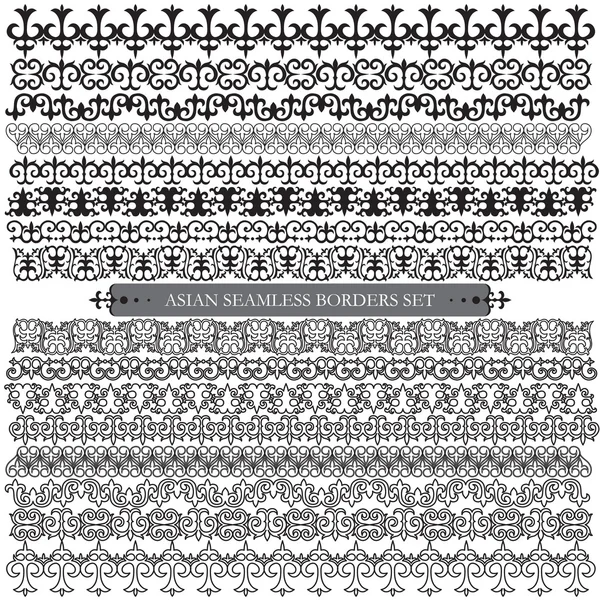Азиатский набор из восьми узоров и орнаментов. Набор безморских бордов — стоковый вектор