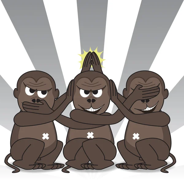Három bölcs majom ugratás — Stock Vector