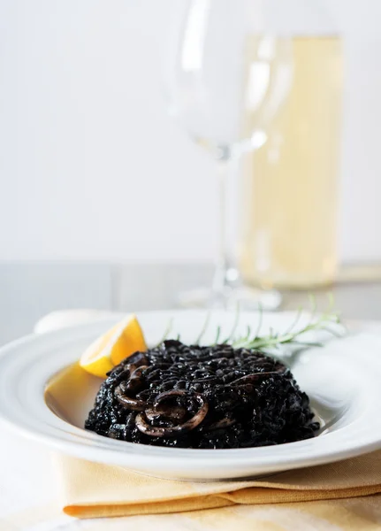 Black risotto with seafood — Stock Photo, Image