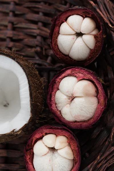 Mangosteen and coconut — Stock Photo, Image