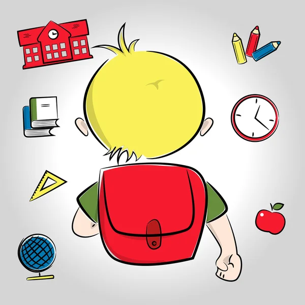 Blond boy going to school — Stock Vector