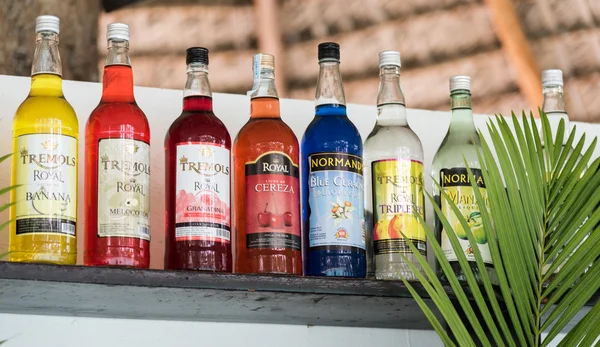 Punta Cana, Dominican Republic - October 2nd 2015: Bottles with alcoholic drinks on the shelf — Stock Photo, Image