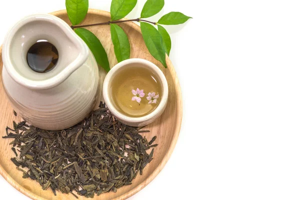 Jasmine tea is beautifully set on White background, isolated. — Stock Photo, Image