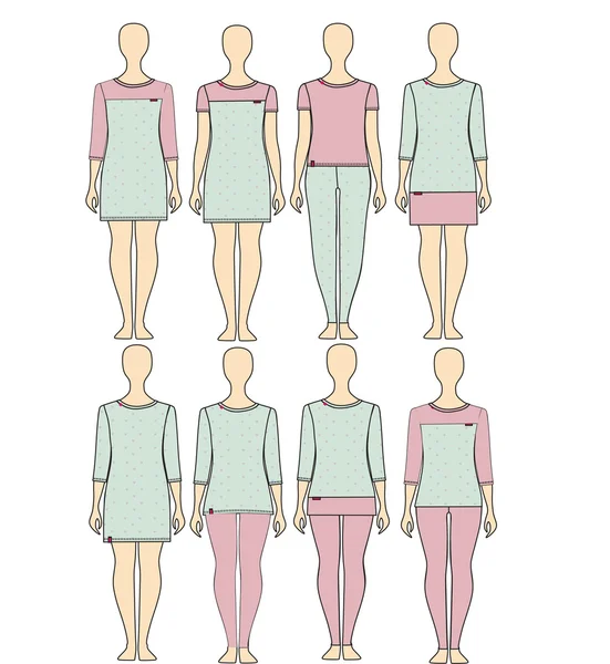 Conjunto de ropa de mujer para el hogar. Ropa interior. Pijamas. Camisón . — Vector de stock