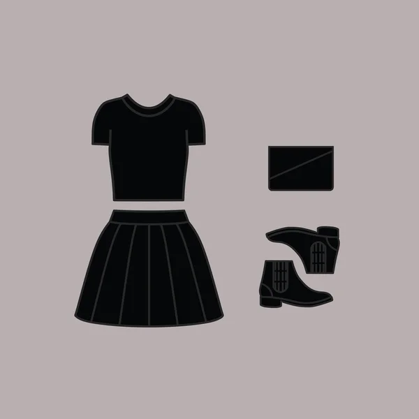 Un conjunto de ropa de mujer, zapatos, falda, top . — Archivo Imágenes Vectoriales