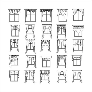 perdeler. Tasarım pencere perdeleri kroki.